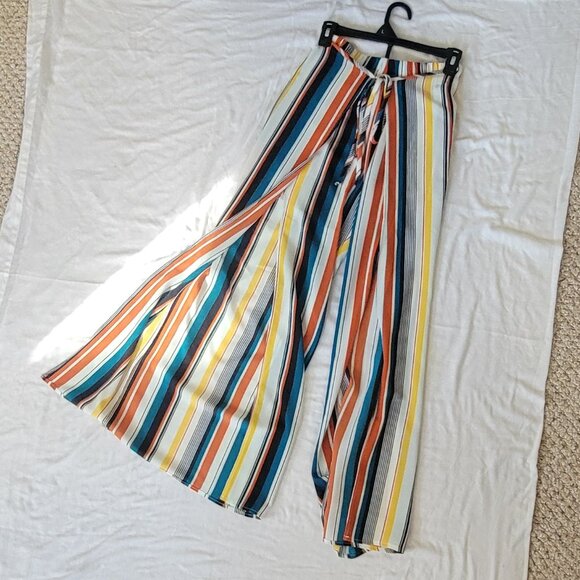 LEYVAS Wrap Party Pants Wide Leg Stripes Colorful - Picture 11 of 15